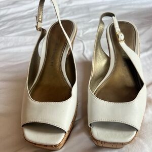 Marc Fisher Women Cream Cork Wedge Sandal Slingback Heel